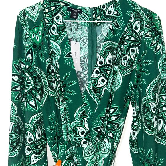 Karen Millen Petite Paisley Printed Morocain Woven Jumpsuit - Green 8 - Picture 7 of 12